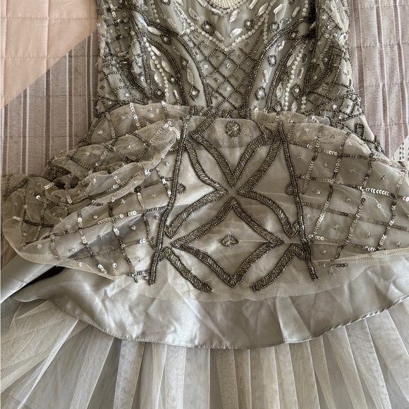 Lotus Threads Gray Beaded Dress – Size 2 – Open Back & Layered Skirt - Picture 6 of 12